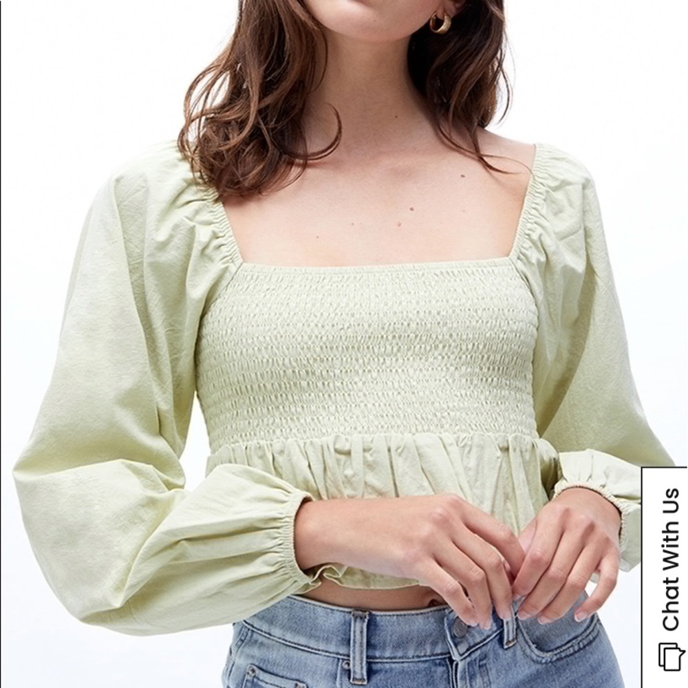 pacsun la hearts long sleeve smocked babydoll top lime green